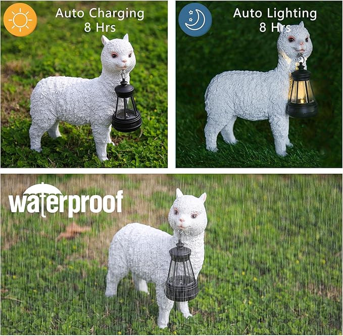 Solar lamp Garden Alpaca Statue, Outdoor Decorative Animal Statue