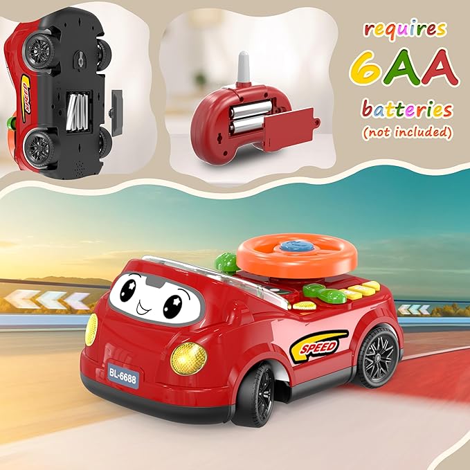 2-in-1 Toddler RC Car & Steering Wheel Toy with Music | Interactive Simulation Driving Adventure Toy for 18+ Months Baby Learning | Gift for 1.5+ Years Old Boys Girls