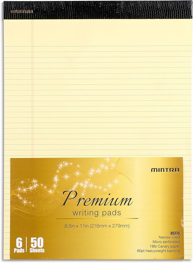 Mintra Office Legal Pads - ((PREMIUM CANARY 6pk, 8.5in x 11in, NARROW RULED))