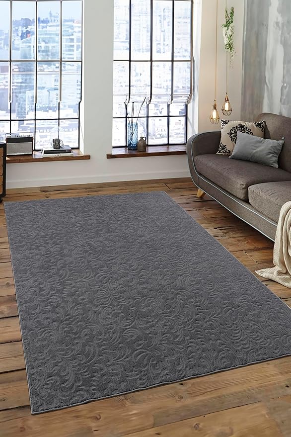 Non-Slip Washable 5x7 Area Rugs for Living Room Bedroom, Ultra Soft Bedside Rug, Indoor Floor Carpet for Kids Girls and Boys, Dorms, Nursery Rooms, Non-Skid Area Rug, Flower Anthracite Grey, 5'x7'