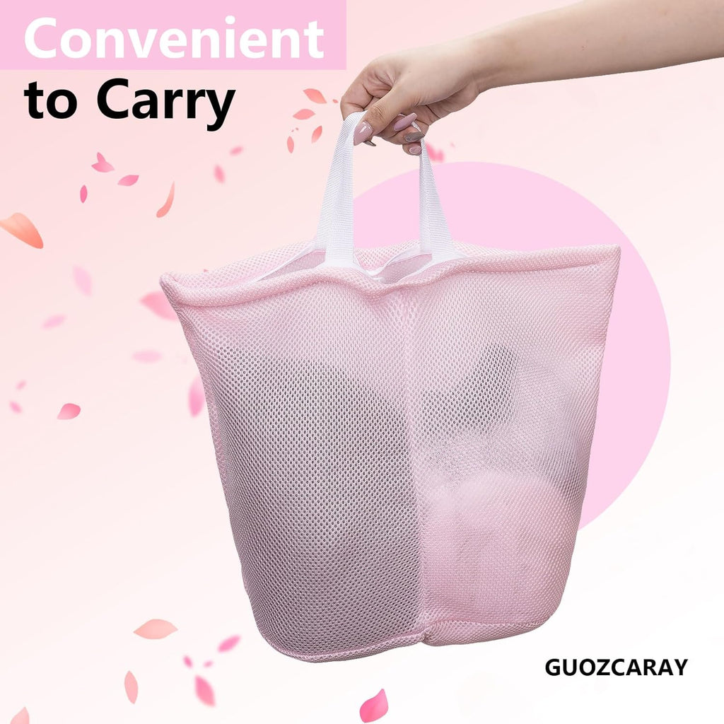 laundry bag with handles mesh laundry bags washing machine laundry totes travel storage and sorting bag for Clothes laundry bag for delicates(Pink)