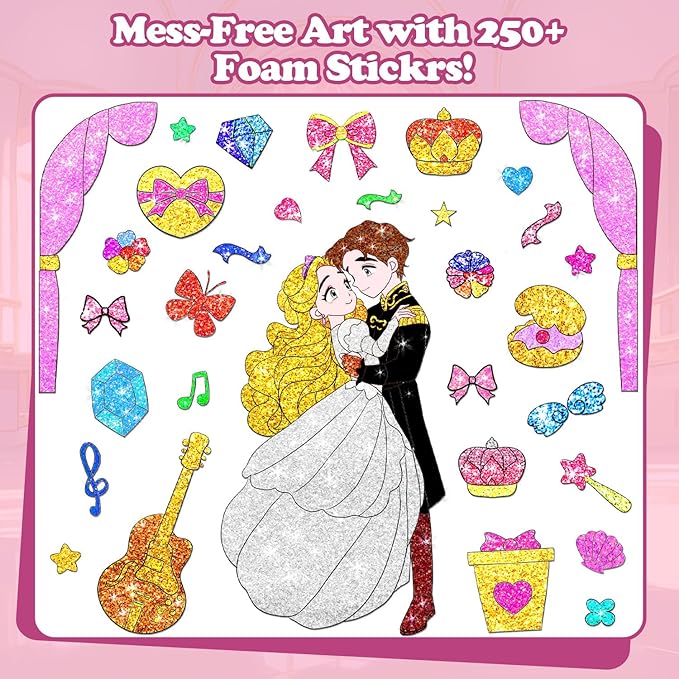 ManeFoodou Foil Fun - Princesses No Mess Art for Kids, Craft Kits & Supplies, DIY Creative Activity, Travel Toys, Birthday Gifts for Ages 4, 5, 6, 7-12