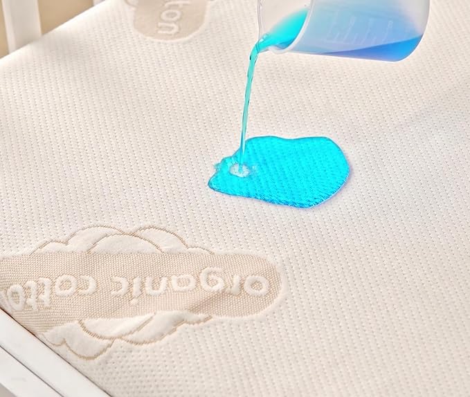 Crib Organic Mattress Protector Pad - Certified Organic Cotton Waterproof Breathable Mattress Pad Cover - 250 GSM Comfort - Deep Pocket - Fitted Comfort