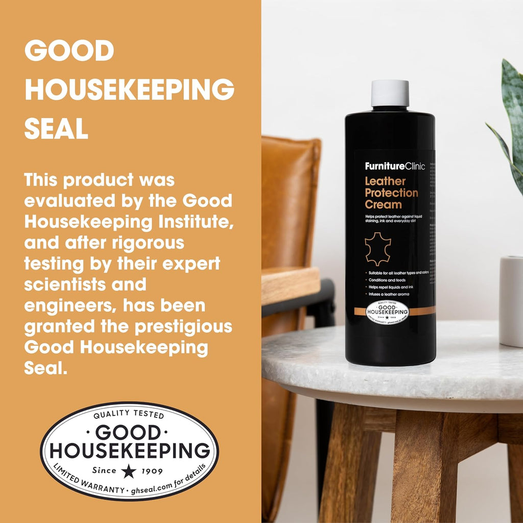 Furniture Clinic Leather Protection Cream | 2-in-1 Leather Conditioner & Waterproofing Protector for Furniture, Shoes, Car Seats & More | Prevent Stains While Nourishing | 8.5oz/ 250ml