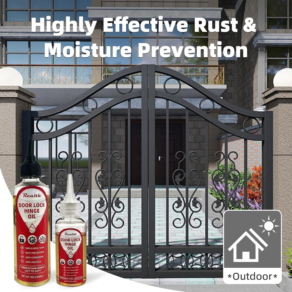 Realth Garage Door Lube -Door Hinge Lubricant for Metal Parts, Locks, Chains, Keyholes - Long-Lasting, Non-Toxic, Rust-Resistant Liquid Penetrating Oil with Precision Oiler Needle (30ml*2Pack)