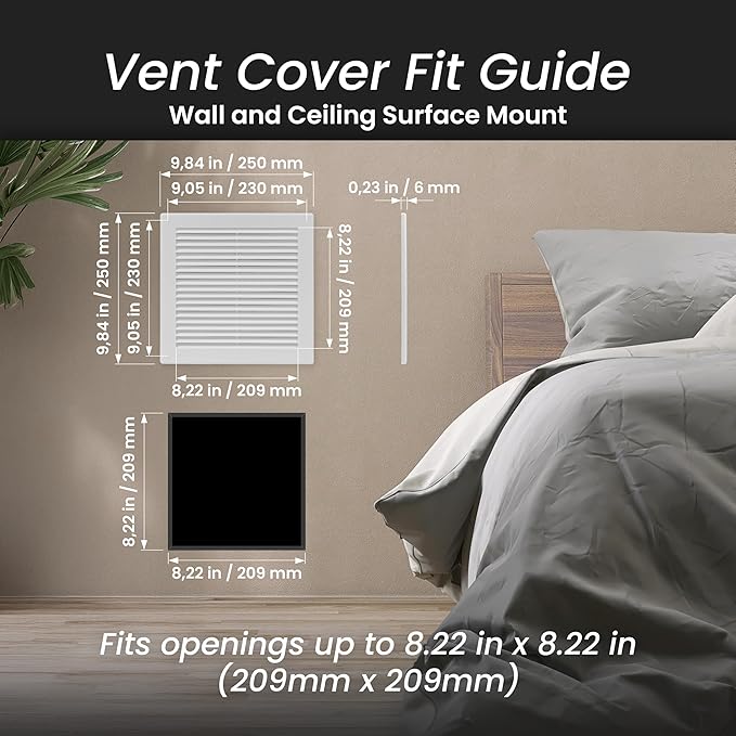 Repa Market 10 x 10 Inch (Outer) White Square Air Vent Cover - Pack of 2 Plastic Fresh Air Intake Vent - AC Cover with Nylon Mesh Screen, Wall, Ceiling HVAC Return Air Register, Modern Soffit Vents