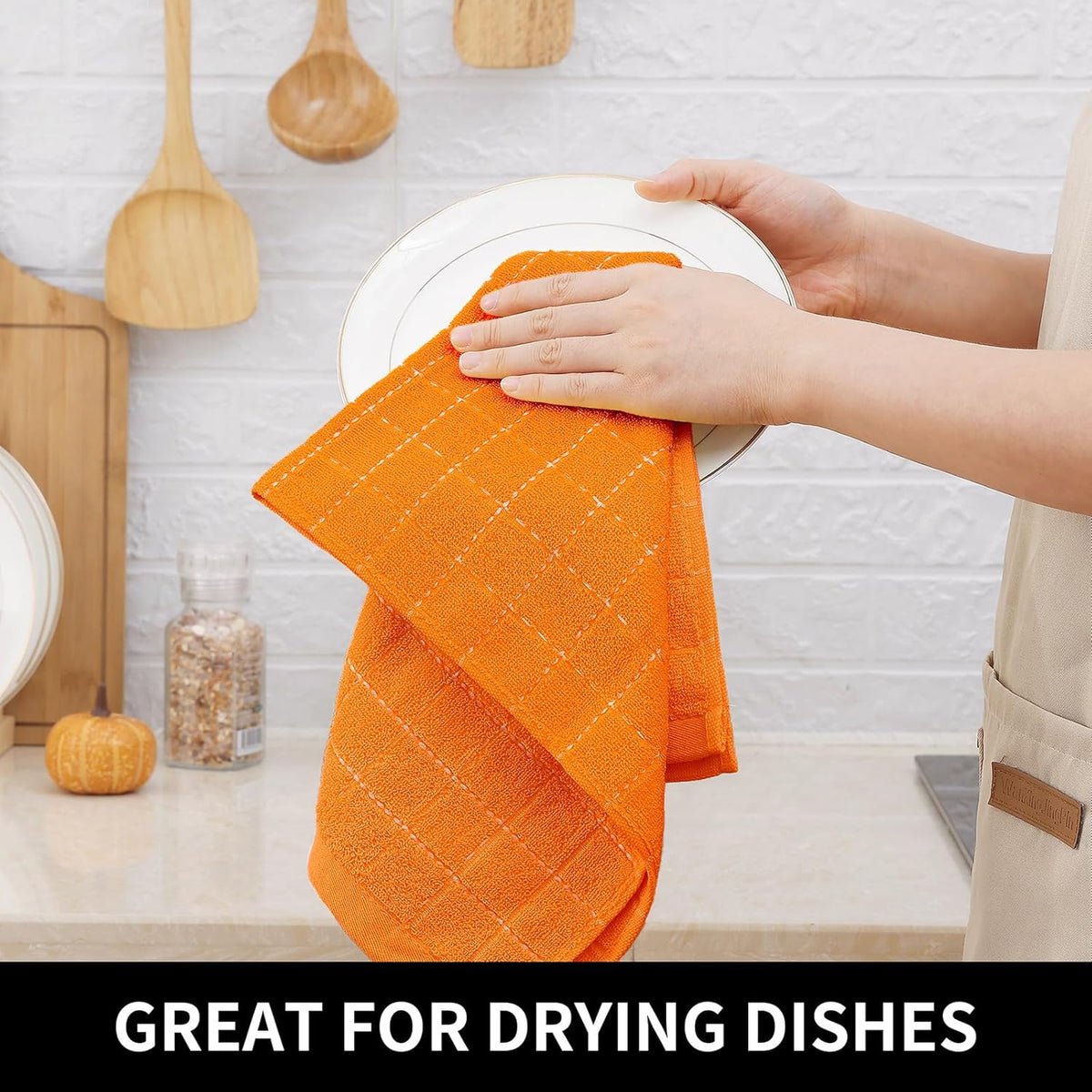 Homaxy 100% Cotton Terry Kitchen Dish Cloths, Ultra Soft and Absorbent Dish Towels for Kitchen, Perfect for Drying and Washing Dishes, 12 Pack, 12 x 12 Inches, Orange