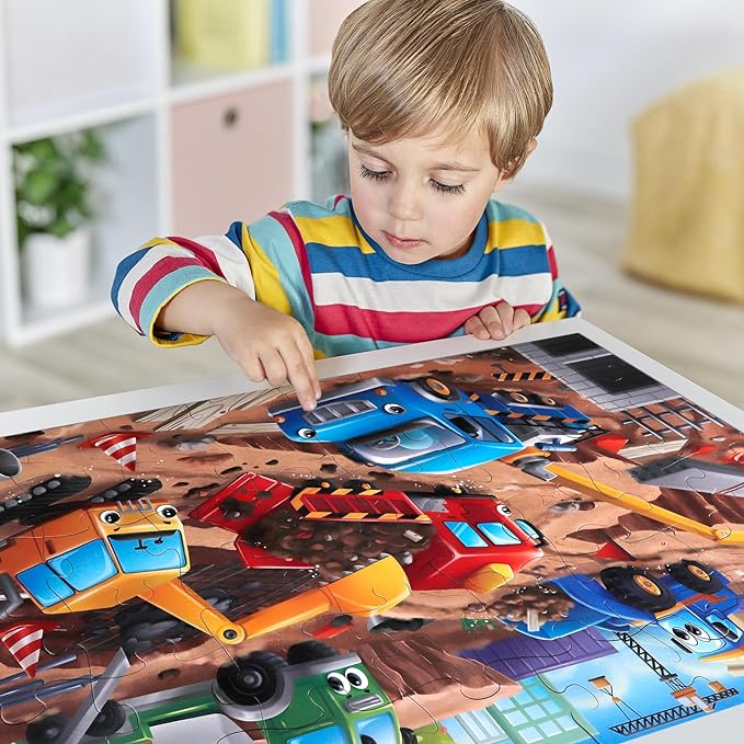 Jumbo Floor Puzzle for Kids,Construction Site Jigsaw Large Puzzles,48 Piece Construction Vehicle Puzzle for Toddler Ages 3-5,Children Learning Preschool Educational Toys,Gift for 4-8 Years Old