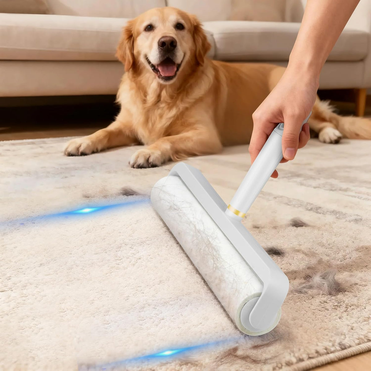 14.17" Extra-Wide Lint Roller Kit with 5 Refills & Dust Cover | Reusable Pet Hair Remover for Furniture, Car, Clothes | Extendable Handle (100 Sheets/Roll) (5)