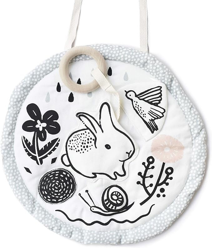 Wee Gallery Meadow Activity Pad Organic Baby Play Mat with Sensory Toys, High Contrast Newborn Essentials Soft Tummy Time Mat for Babies 0-12 Months, Visual and Motor Skill Development Toy