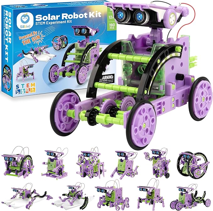 Sillbird Solar Building Robot Kit STEM Gift for Boys Aged 8-14, 12-in-1 DIY Science Educational Toys for Kids Birthday, Solar Powered Robotic Set with 190 Pieces