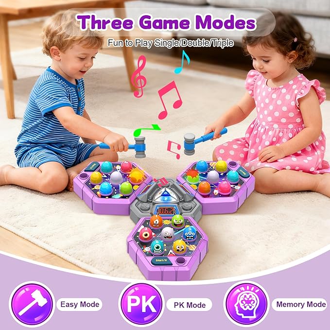 ANNKIE Whack Hammer Mole Game, Toys for 3 4 5 6+ Year Old Boys Girls, Pounding Toys for Age 3-5, Birthday Gifts for 3-12 Year Old Boys Girls, Interactive Educational Toy with 3 Modes,1-3 Players