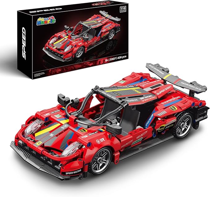 1:18 Technic Super Sports Cars Model Sets - 426 PCS Red MOC Building Block Car Raceing Engineering Toys - Gift Idea for Adults Boys Girls for Play and Display Collection