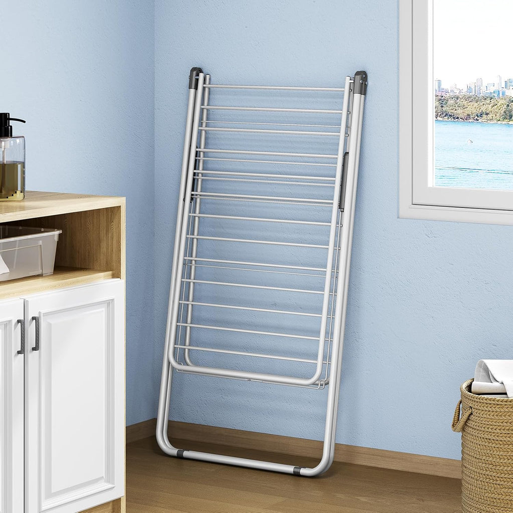 KINGBOARD Clothes Drying Rack Foldable, Metal Drying Rack Clothing with Height-Adjustable, Laundry Rack, Indoor Outdoor Use, No Assembly, 20.47"x 70"x 42.52", White