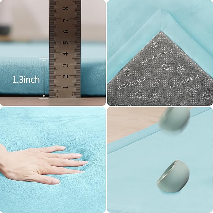 ACOMOPACK Baby Play Mat for Floor 1.3" Thick Memory Foam Play Mat 39"×59" Tummy Time Crawling with Non-Slip Bottom for Living Room,Nursery,Soft Velvet Playpen Mats for Kids,Infants（Light Blue）
