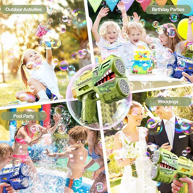 2 Pack Bubble Guns with 4 Bottles Refill Solution, LED Light Up Rechargeable Bubbles Machine Blower for Kids Toddlers 4-8, Outdoor Toys Gifts, Wedding Easter Party
