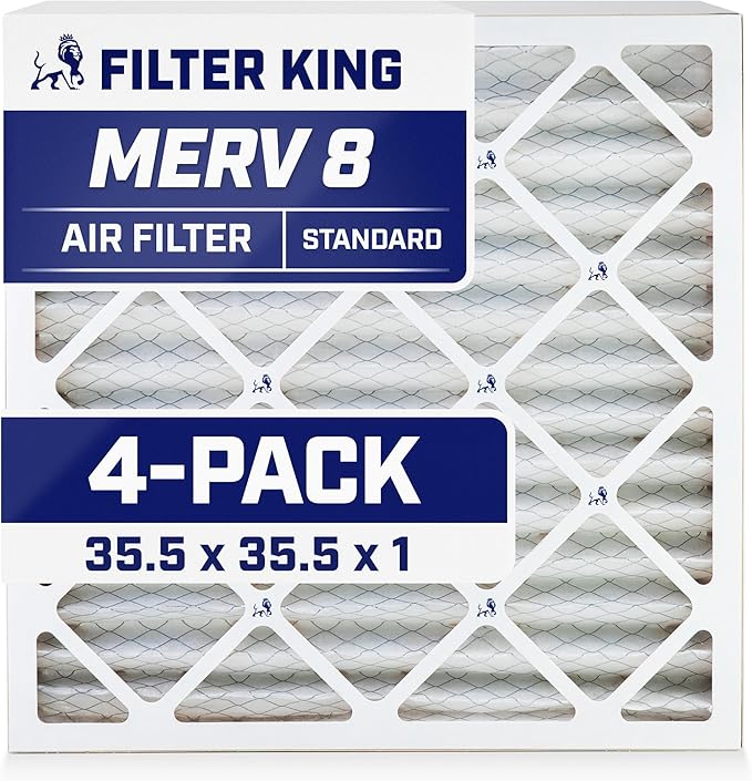 Filter King 35.5x35.5x1 Air Filter | 4-PACK | MERV 8 HVAC Pleated A/C Furnace Filters | MADE IN USA | Actual Size: 35.5 x 35.5 x .75"