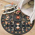Moynesa Washable Round Rug 6ft, Ultra Thin Circle Living Room Area Rug Non Slip, Low Pile Soft Indoor Boho Bird 6'x6' Black Large Throw Carpet for Dining Room Under Table Office Bedroom