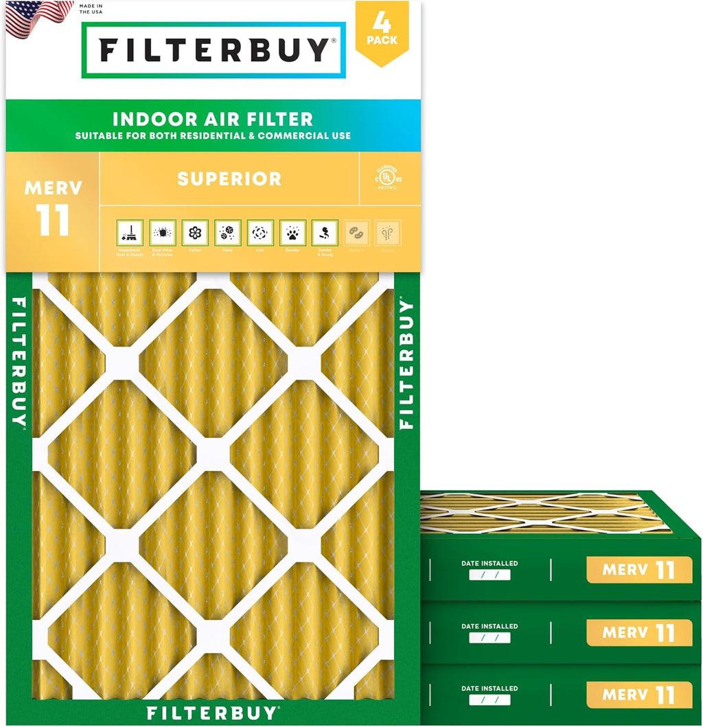 Filterbuy 12x24x2 Air Filter MERV 11 (MPR 1200) Allergen Defense Replacement (4-Pack), Electrostatic Pleated HVAC AC Furnace Filters, Made in USA (Actual Size: 11.38 x 23.38 x 1.75)