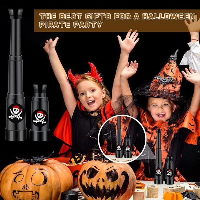 50 Pcs Halloween Pirate Telescope Bulk Pirate Party Favors Mini Plastic Monocular Telescope Toddler Spyglass Toy for Treasure Pretend Cosplay Birthday Party Black 2.6" to 5.5"