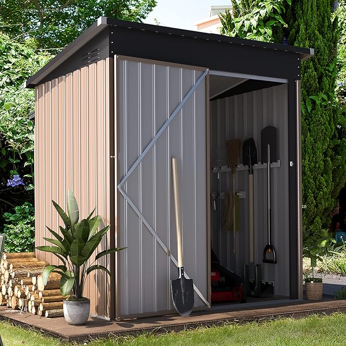 AECOJOY 5' x 3' Outdoor Storage Shed, Small 3x5 Metal Sheds & Outdoor Storage Clearance Steel Yard Shed kit with Lockable Door, Utility and Tool Storage Garden Shed for Backyard, Patio and Outside use