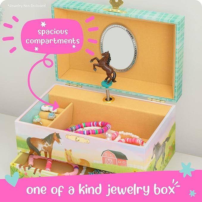 Musical Horse Kids Jewelry Box - Girls Jewelry Box with Mirror, Horse Toys for Girls Age 4-6