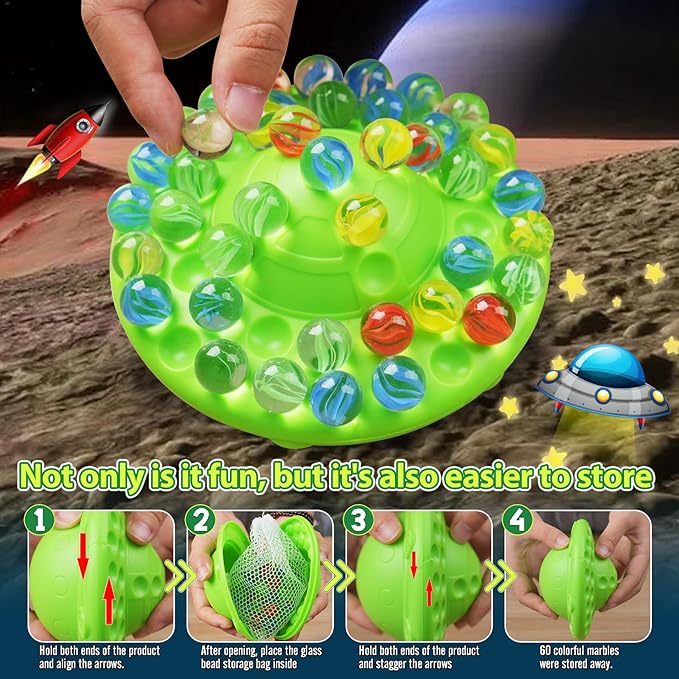 Marble Game & Balance Game for Kids - 60 Premium Glass Marbles, Strategy Fun Toy for 1-4 Players, Ready to Play Out of The Box 8 Years Old