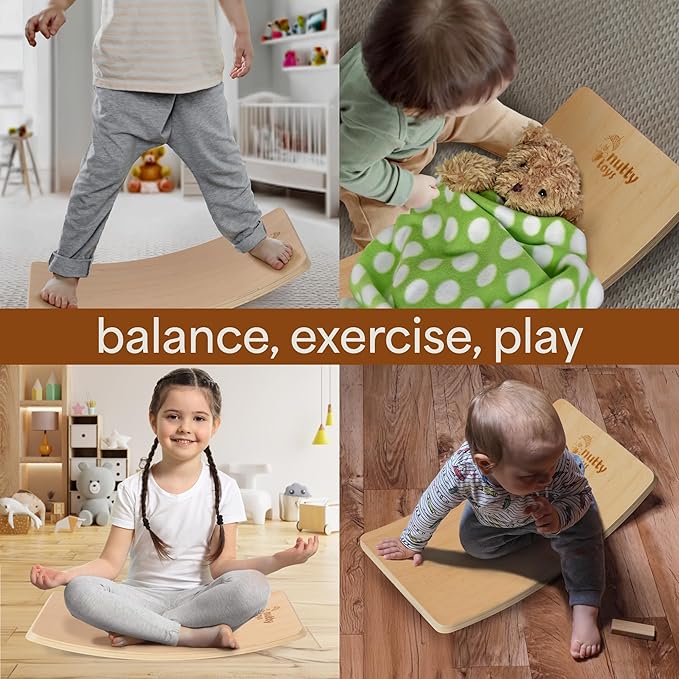 NUTTY TOYS Montessori Wooden Wobble Board for Kids & Adults -100% Natural Wood Balance Board Toddler Balancing Toy Unique Boy & Girl Open Ended Toy Best Christmas Stocking Stuffer Gifts Idea 2025
