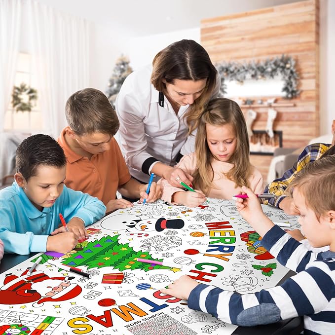 Gatherfun Christmas Decorations - Versatile 31.5 x 72 Inches Activity Poster, Merry Christmas Party Coloring Banner/Table Cover for School Parties and Special Events