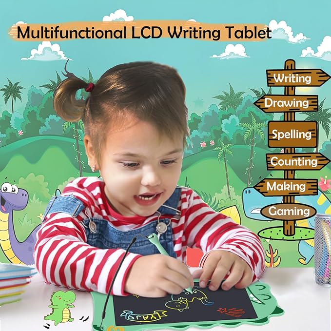 LCD Doodle Board Dinosaur Writing Tablet for Kids Toys, 8.5 Inch Colorful Todder Drawing Pad for Educational Learning Gift in Christmas Birthday Suitable for 3 4 5-8 Years Old Boys Girls (Green)