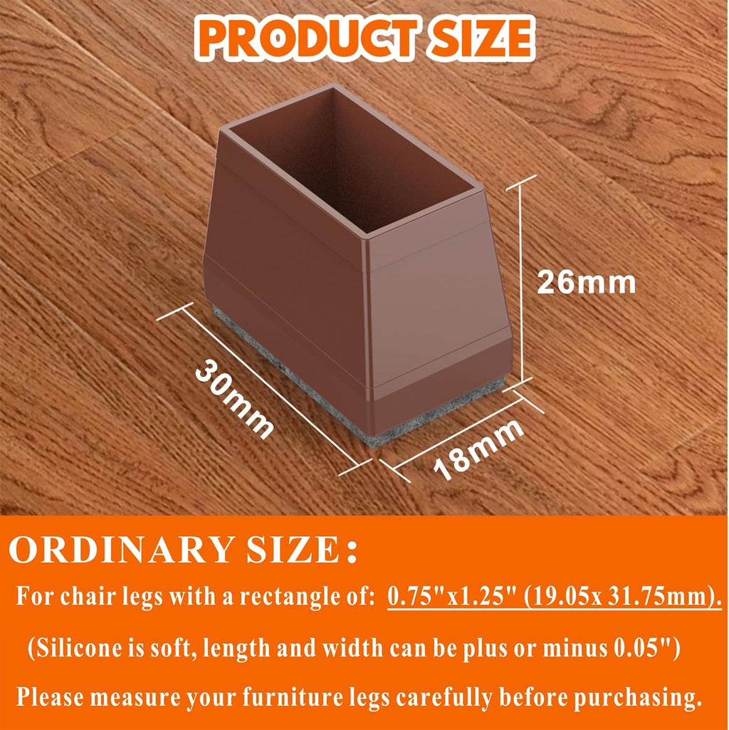 Rectangle Chair Leg Protectors for Hardwood Floors,16 PCS Silicone Covers to Protect Wood Tile Floors Felt Pads Furniture Leg Caps Reduce Noise. Easy to Move.(Brown,0.75 x 1.25 Inch,Rectangle)