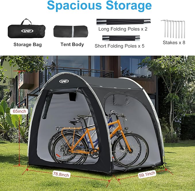 UNP Bike Storage Shed Tent, Portable Outdoor Bike Storage Tent with 210D Oxford Thick PU4000 Waterproof for 1/2/3/4 Bikes, Bike Covers Storage Shed for Bicycles, Lawn Mower, Garden Tools