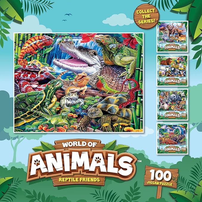 MasterPieces Reptile Friends 100 Piece Jigsaw Puzzle for Kids Ages 4-8 - Mentally Stimulating, Durable Design, 14"x19"