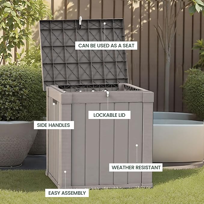 50 Gallon Storage Box, Waterproof Deck Box for Indoor & Outdoor Use, Lockable Pool Storage Bin for Package Delivery, Outdoor Bench for Patio Cushions, Garden Tools, Backyard, Grey