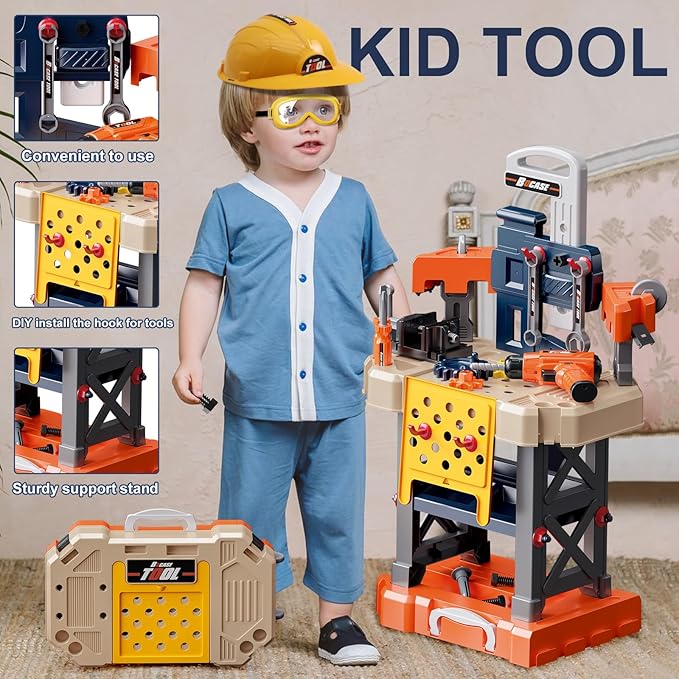 Kids Tool Bench - Kids Tool Set with Electric Toy Drill and Realistic Tools,78 Piece Toddler Tool Set Pretend Play for Toddlers 3-5,Boy Toys Age 5-6 Years Old