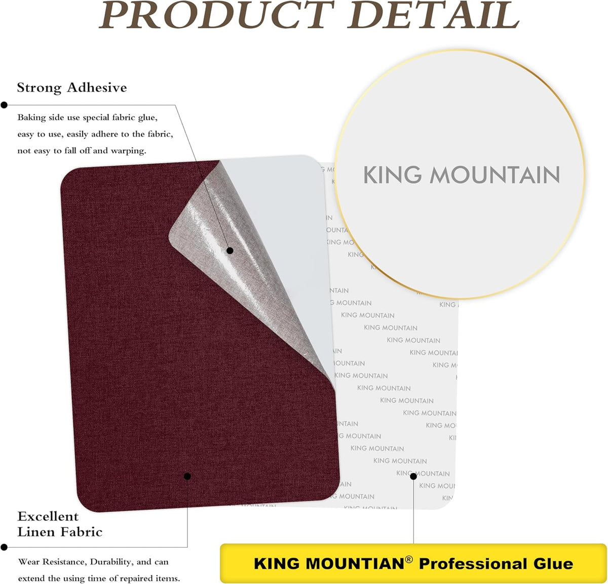 Fine Linen Fabric Patches, Self-Adhesive, Extra Large 12x40 Inch, Multi Color, for Sofa & Clothes Repair (Burgundy)