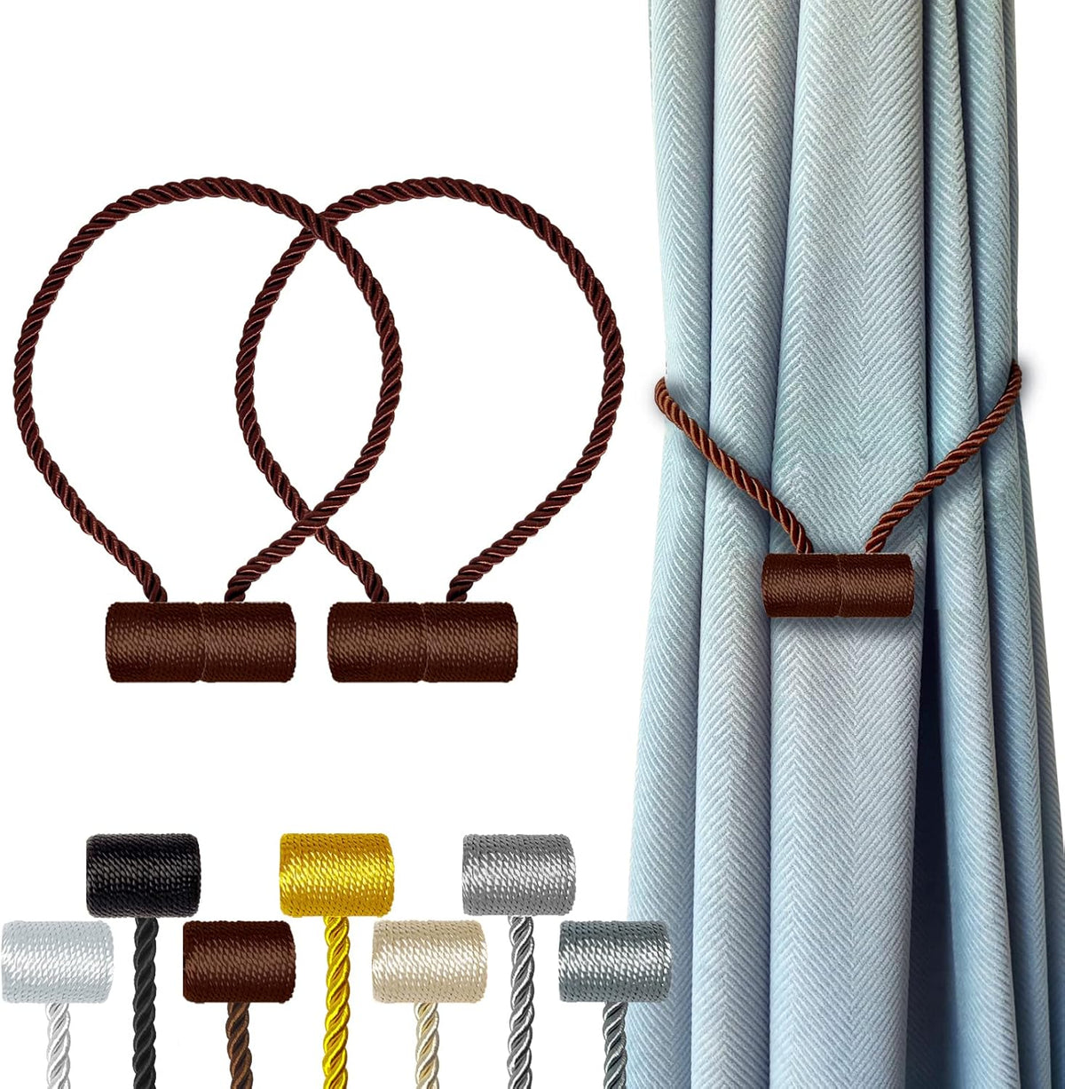 Hion Magnetic Curtain Tiebacks Dark Brown 2pcs, Curtain Tiebacks Buckles Holdbacks Holders Hooks Clip for Home Bedroom Office Decorative Curtain