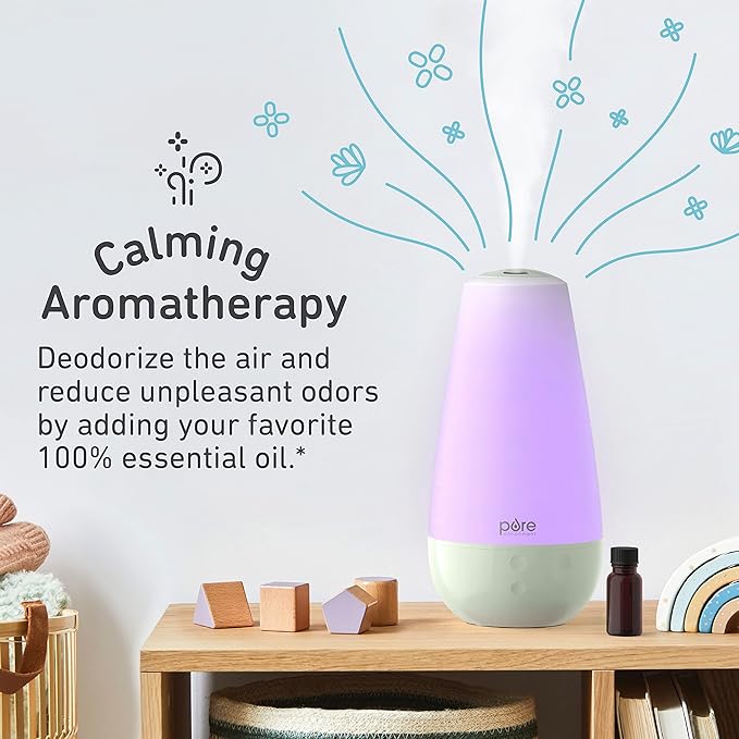 Pure Enrichment® PureBaby® 3-in-1 Whisper-Quiet Humidifier, Color Changing Night Light, & Essential Oil Diffuser for Baby Nursery & Kids Bedroom to Relieve Congestion, Colds, & Coughs (Whisper Green)
