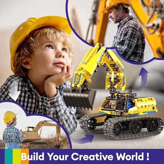 5 in 1 Building Toys STEM Robotics Kit, 430 PCS Blocks RC Robot Erector Sets, APP & Remote Control Excavator Science Kits for Kids Age 6 7 8 9 10 11 12-14, DIY Educational Gift for Boys & Girls
