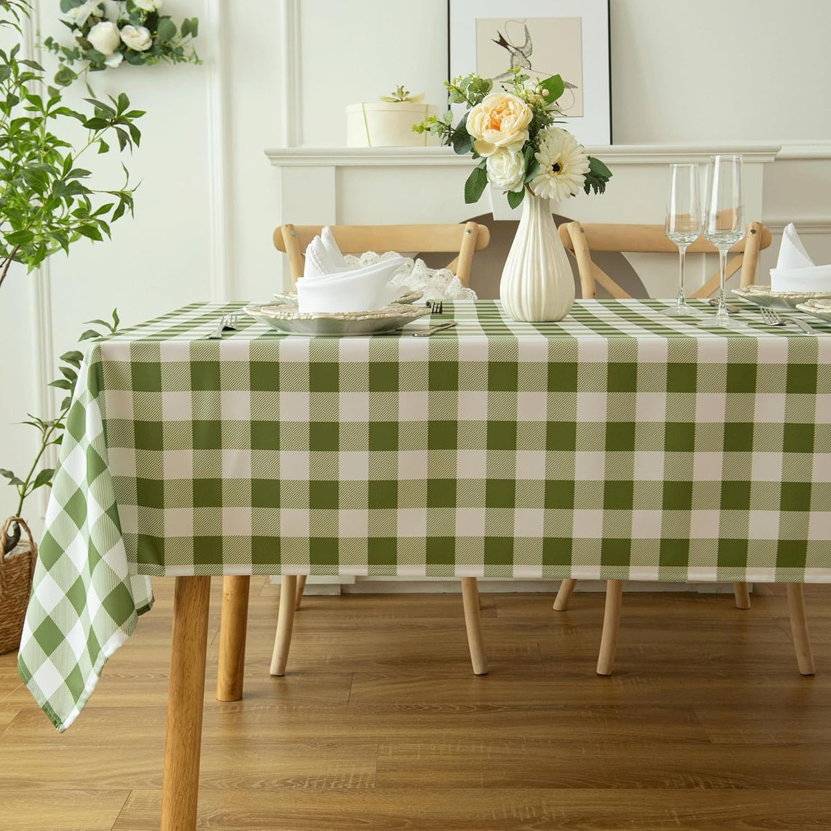 Classic Gingham Tablecloth Fabric - Oblong 58x120 Water Resistant Chequered Pattern Table Cloth for Indoor/Outdoor Use - Tabletop Cover for Birthday, Picnics, Gardens, and Parties