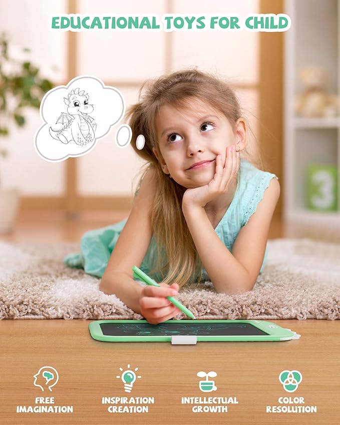 TEKFUN LCD Writing Tablet for Kids, Doodle Board Dinosaur Toys, Travel Essentials Toys for 3 4 5 6 Year Old Boys Girls, Easter Birthday Christmas Gifts (10inch Green)