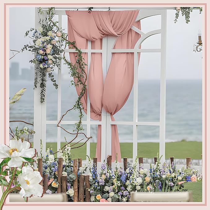 Horbaunal Dusty Rose Chiffon Fabric by The Yard, 1 Yard Continuous Sheer Fabric 59" Wide Soft Draping Fabric for Wedding Arch Draping Party Backdrop DIY Sewing
