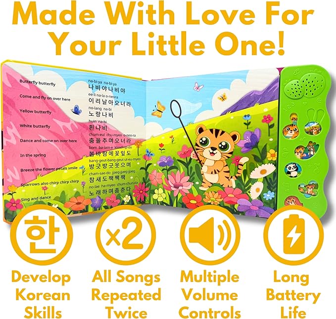 New! Learn Korean for Kids, Momo Learns Korean Vol. 2, Bilingual Korean Baby Book for Kids, Babies & Toddlers 1-3, Kids Board Book w/ Hangul, First Words & Songs, Language Toy for Preschoolers 0-3