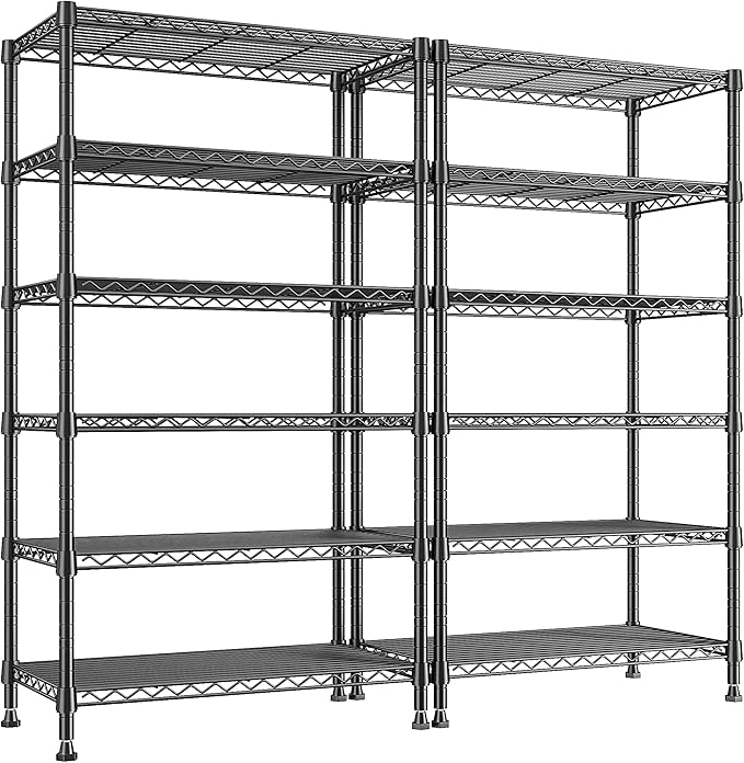 REIBII 6-Tier Metal Shelving Unit Storage Shelves, Sturdy Wire Shelving Adjustable Deep Pantry Shelves Load 800LBS Storage Rack for Kitchen Pantry Closet, Keep Organized, 2 Pack