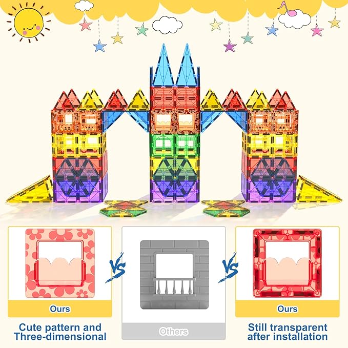 Coodoo 60 PCS Magnetic Building Tiles Kids Toys STEM Magnetic Blocks Sensory Toys Kids Games Magnet Building Toy for Boys and Girls Aged 3+, Kid Brain Development Preschool Kindergarten Toddler Toy