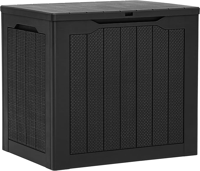 YITAHOME 30 Gallon Outdoor Storage Box, Small Water Resistant Resin Deck Box, Indoor Outdoor Lockable Rattan Storage Container for Patio, Garden, Cushions, Tools, Equipment (Black)