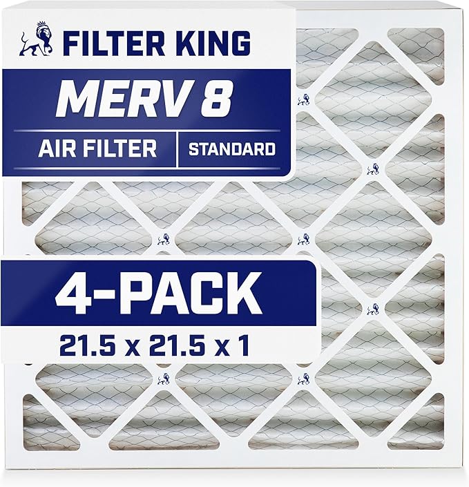 Filter King 21.5x21.5x1 Air Filter | 4-PACK | MERV 8 HVAC Pleated A/C Furnace Filters | MADE IN USA | Actual Size: 21.5 x 21.5 x .75"