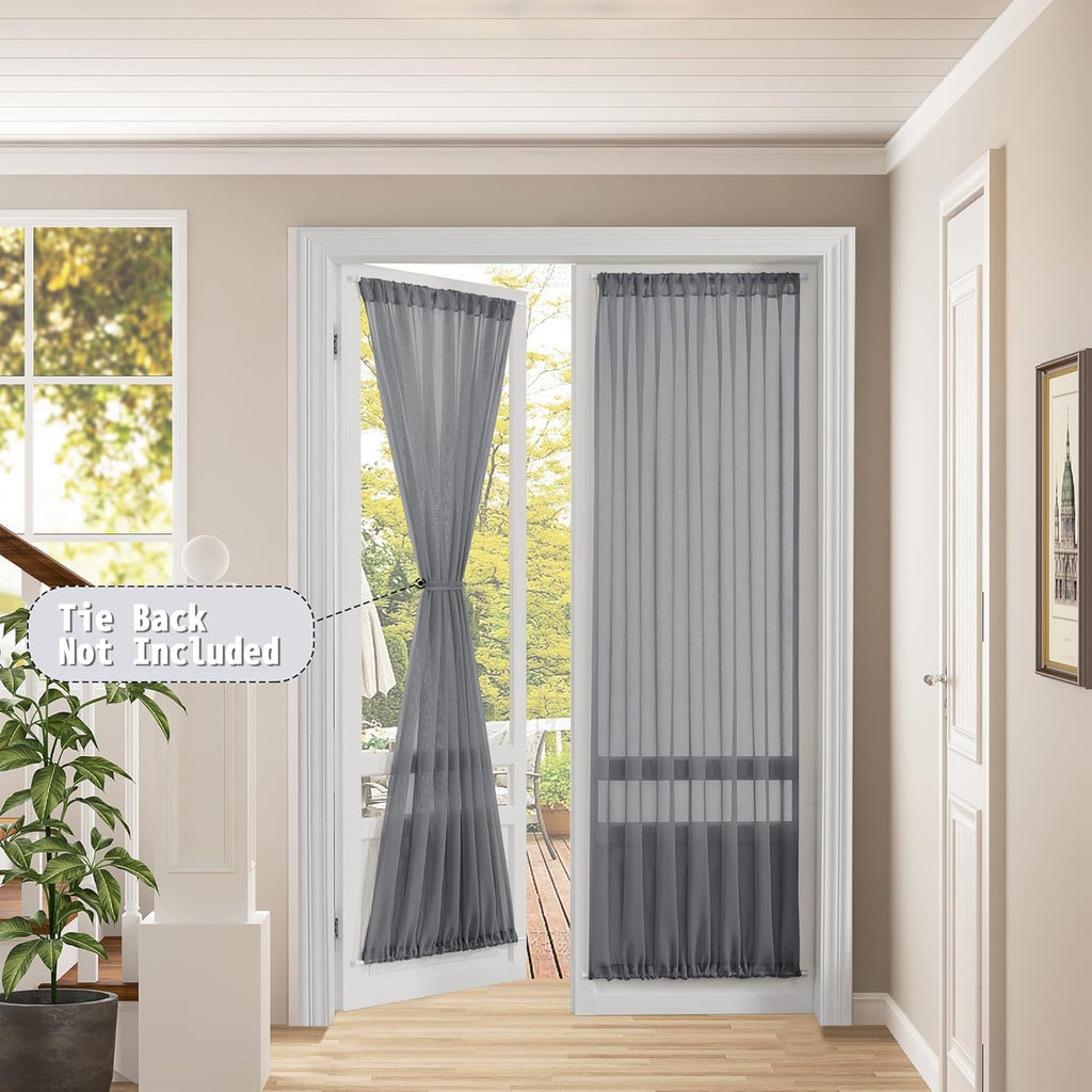 Tollpiz Sheer Door Curtain Closet Linen Textured Curtain Sheers Doorway Light Filtering Voile French Door Rod Pocket Curtains Patio Glass Door, 25 x 80 inches Long, Dark Grey, Set of 1 Panel