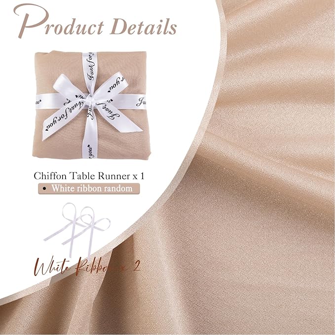 Champagne Chiffon Table Runner 30 x 120 Inches Sheer Table Runner 10ft Romantic Chiffon Table Runner for Wedding Decor Birthday Party Bridal Baby Shower Decoration
