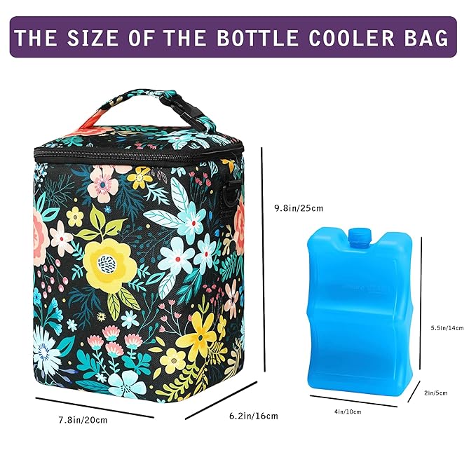 Breastmilk Cooler Bag with Ice Pack Fits Up to 9oz Bottles - Insulated Baby Bottle Cooler with Strap - Nursing Mom & Daycare Travel